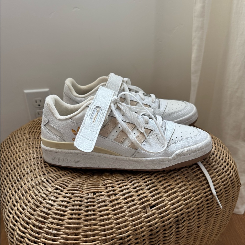 Adidas Tan and White Forum Sneakers